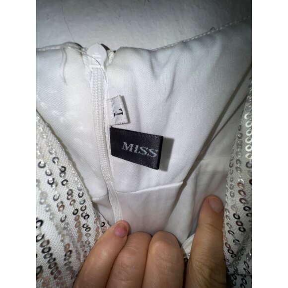 Sequin Maxi Dress Silver White Spaghetti Straps Formal Gown Sexy‎ Bodycon Large - Picture 5 of 9